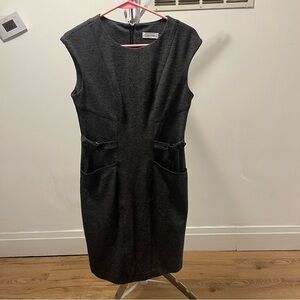 Calvin Klein Dark Gray Tweed Midi Dress size 6 POCKETS